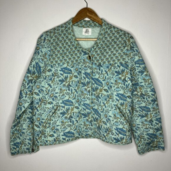 Anthropologie dRA Los Angeles Quilted Jacket Large Blue Floral Cottagecore - Picture 1 of 11